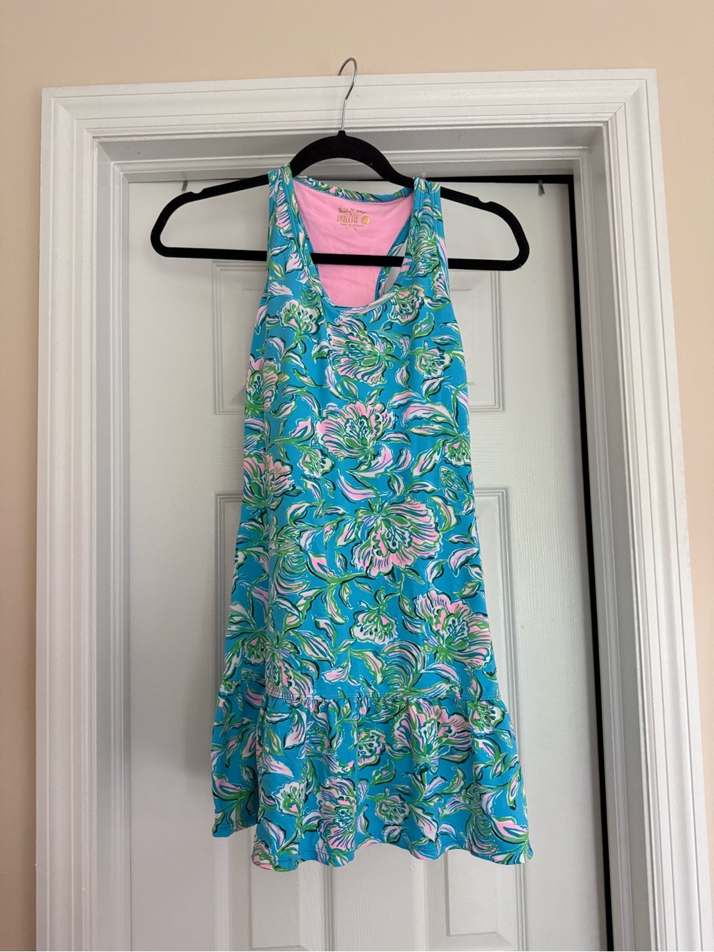 Lilly Pulitzer Turquoise Floral Racerback Mini Dress with Pink Lining
